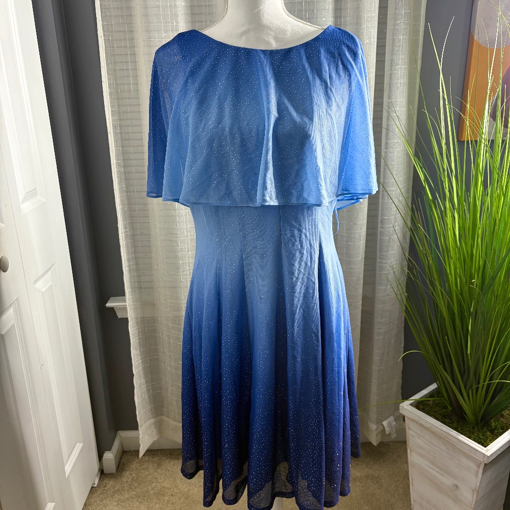 Danny And Nicole Sparkly Baby Blue Mid Length Dress - Size 16